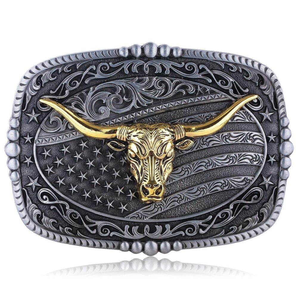 2341 Western Belt Buckles , Vintage Cow Bull Native American Flag Cowboy